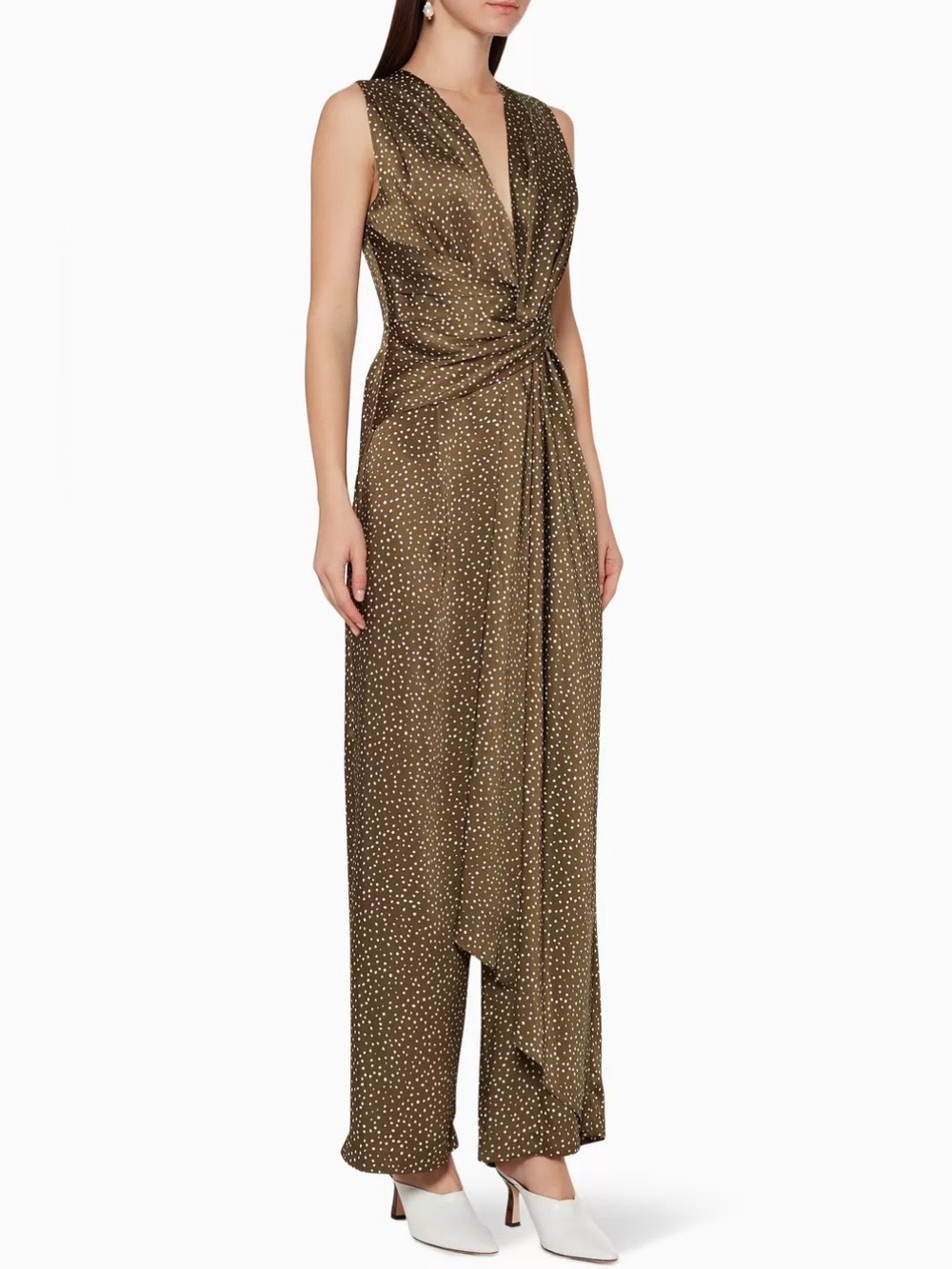 ACLER Designer Low Cut Bust Green White Doheny Dot Jumpsuit size 6 - Picture 2 of 12